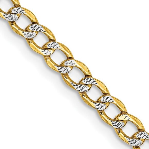 14k Yellow Gold 22in 3.4mm Semi-Solid Rhodium Pav‚ Curb Lobster Clasp Chain
